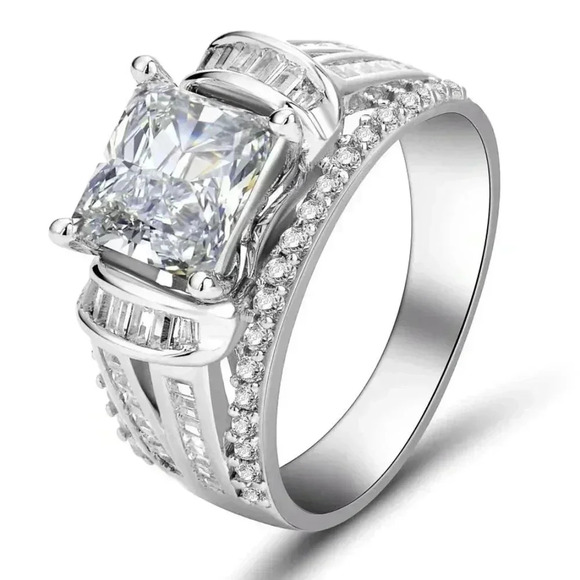 ▶Gorgeous Square CZ Princess Cut Trendy Engagement/Wedding Ring, K989 - Picture 3 of 6